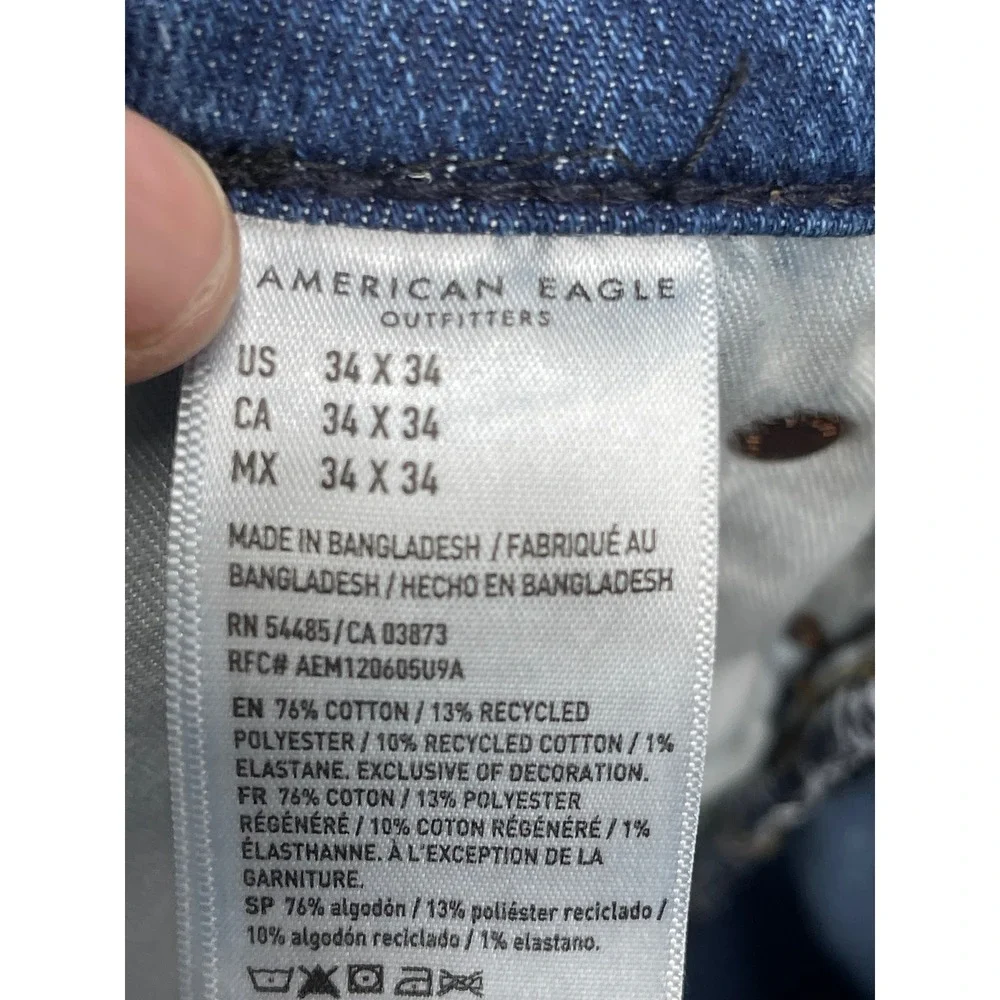 American Eagle Original Straight Airflex+ Jeans Mens 34x34 Medium Wash Blue